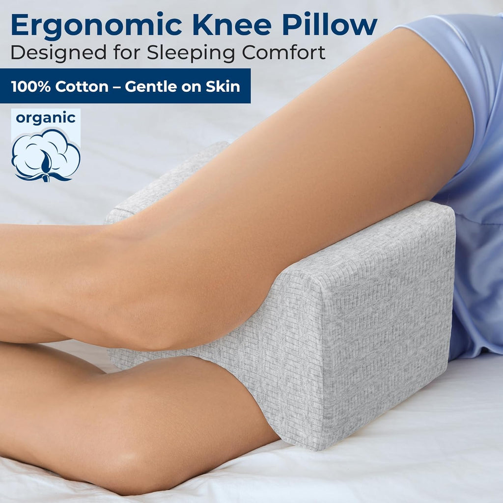 5 STARS UNITED Knee Pillow for Side Sleepers - Hip Pain Relief, Memory Foam Leg Cushion for Side Sleeping - Between Legs Pillow for Sciatica & Lower Back Pain, Gray Cotton Cover