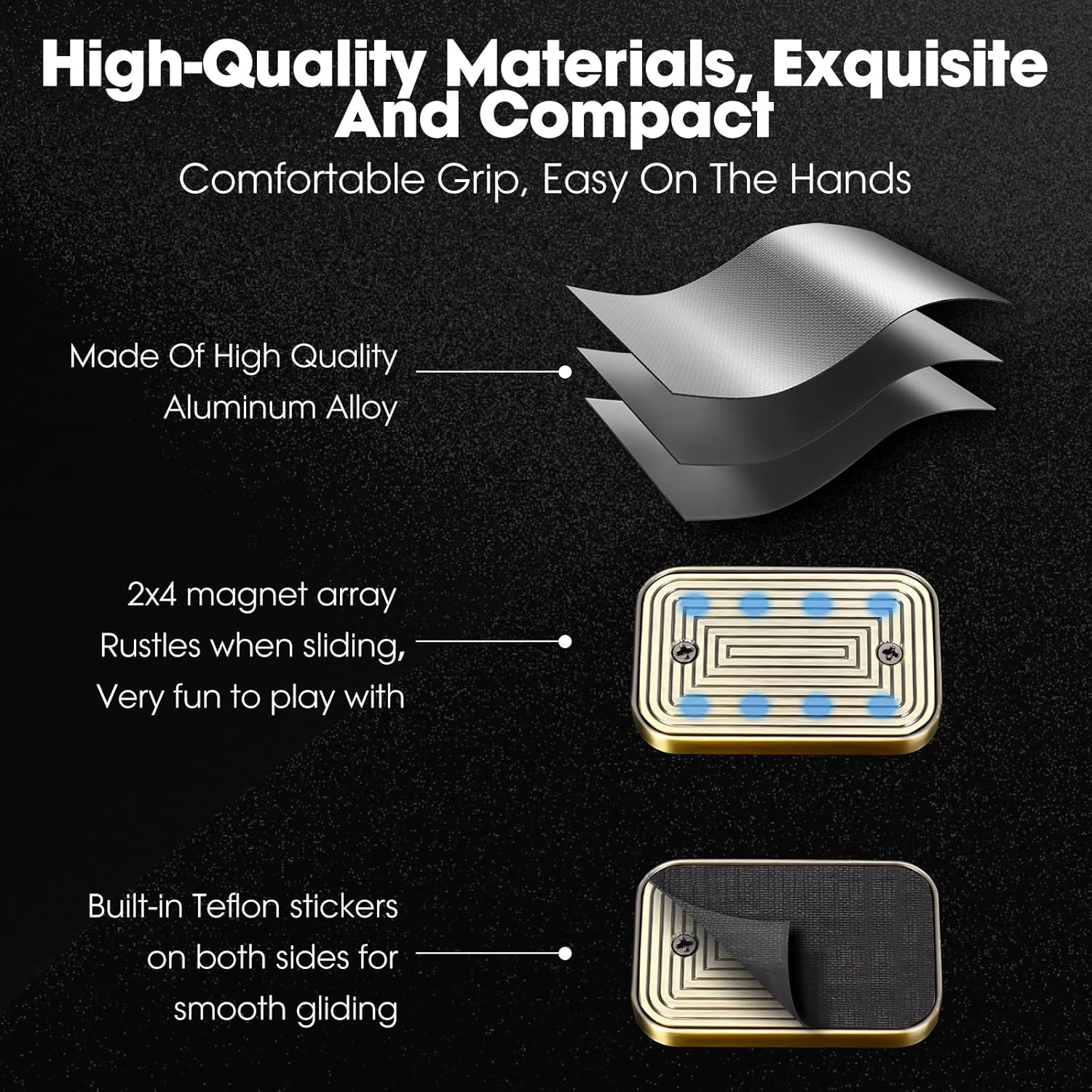 Fidget Slider Metal Magnetic Fidget Toys Adults for Stress Relief Building Blocks (Black)