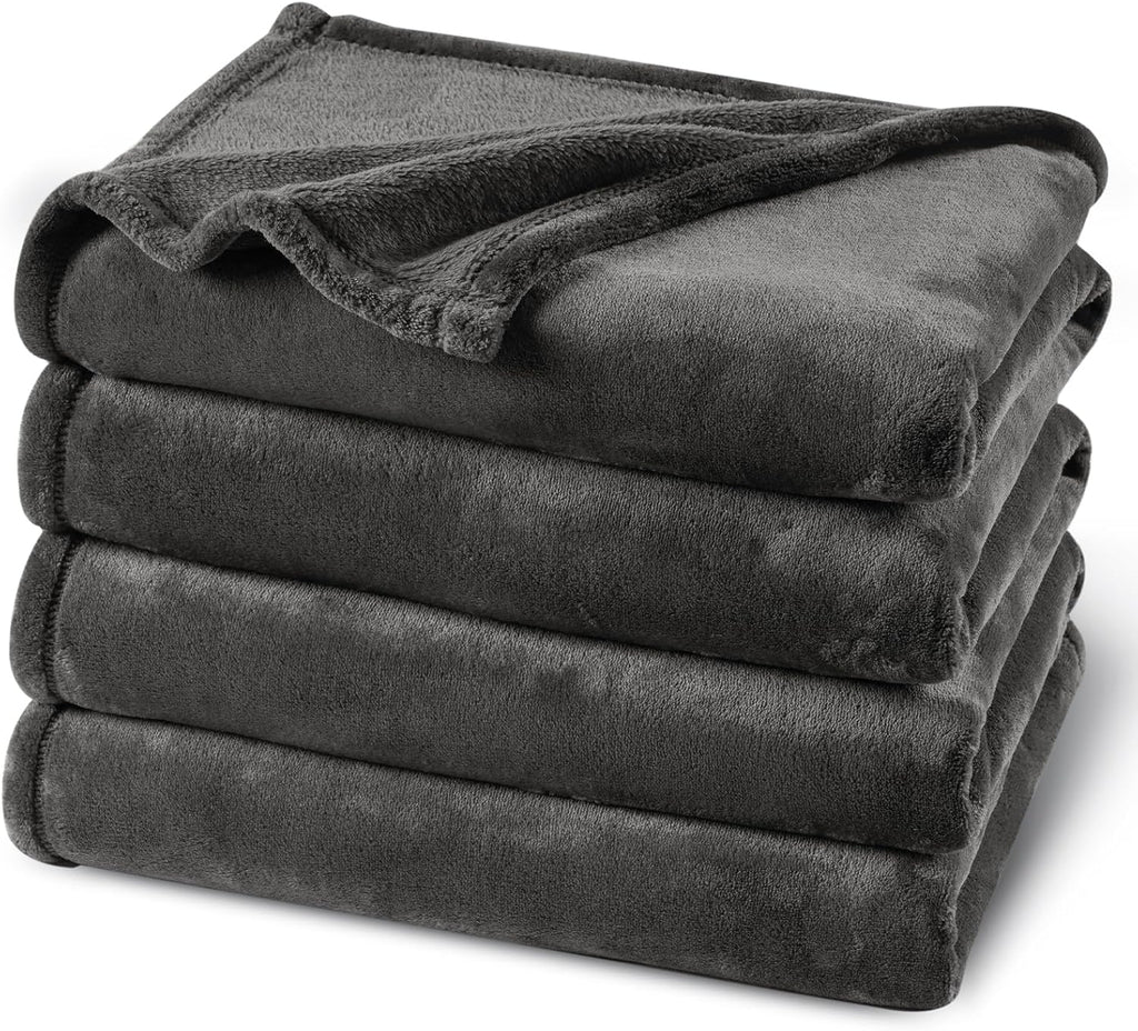 PHF Ultra Soft Fleece Blanket Queen Size, No Shed No Pilling Luxury Plush Cozy 300GSM Lightweight Blanket for Bed, Couch, Chair, Sofa Suitable for All Season, 90" x 90", Dark Grey