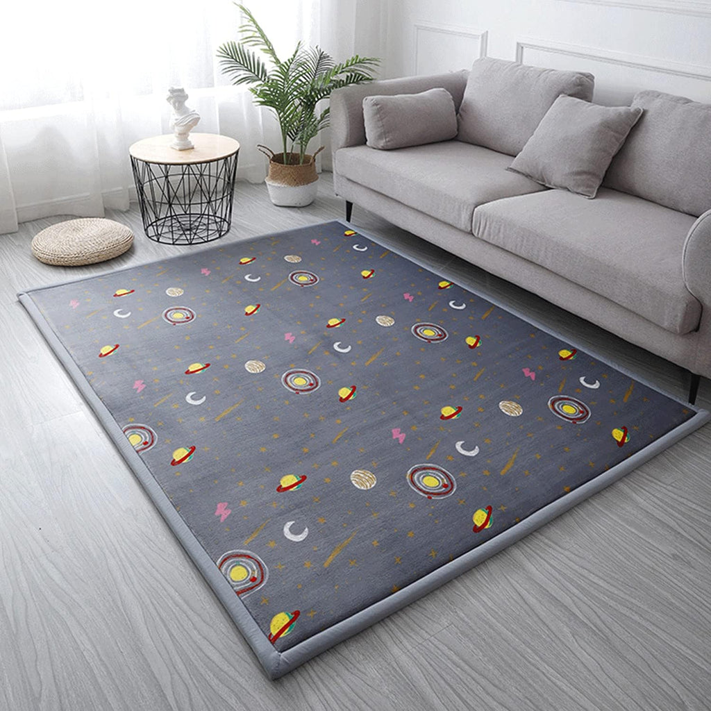 Loartee Coral Velvet Area Rug - 1" Thick Memory Foam Baby Play Mat, Washable Toddler Carpet, Home Decor for Living Room, Nursery, Kids Bedroom, Astral Gray, 4'11"x4'11"