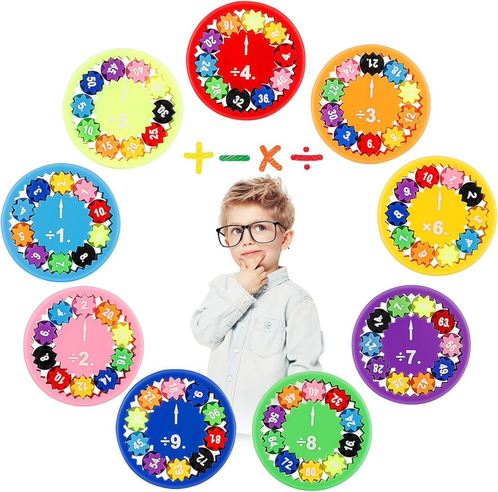 Math Fidget Spinners, Learning Division & Multiplication Colorful Fidget Toy, Math Facts Games Finger Spinner Toy for Kids and Fidgety People (9pcs)