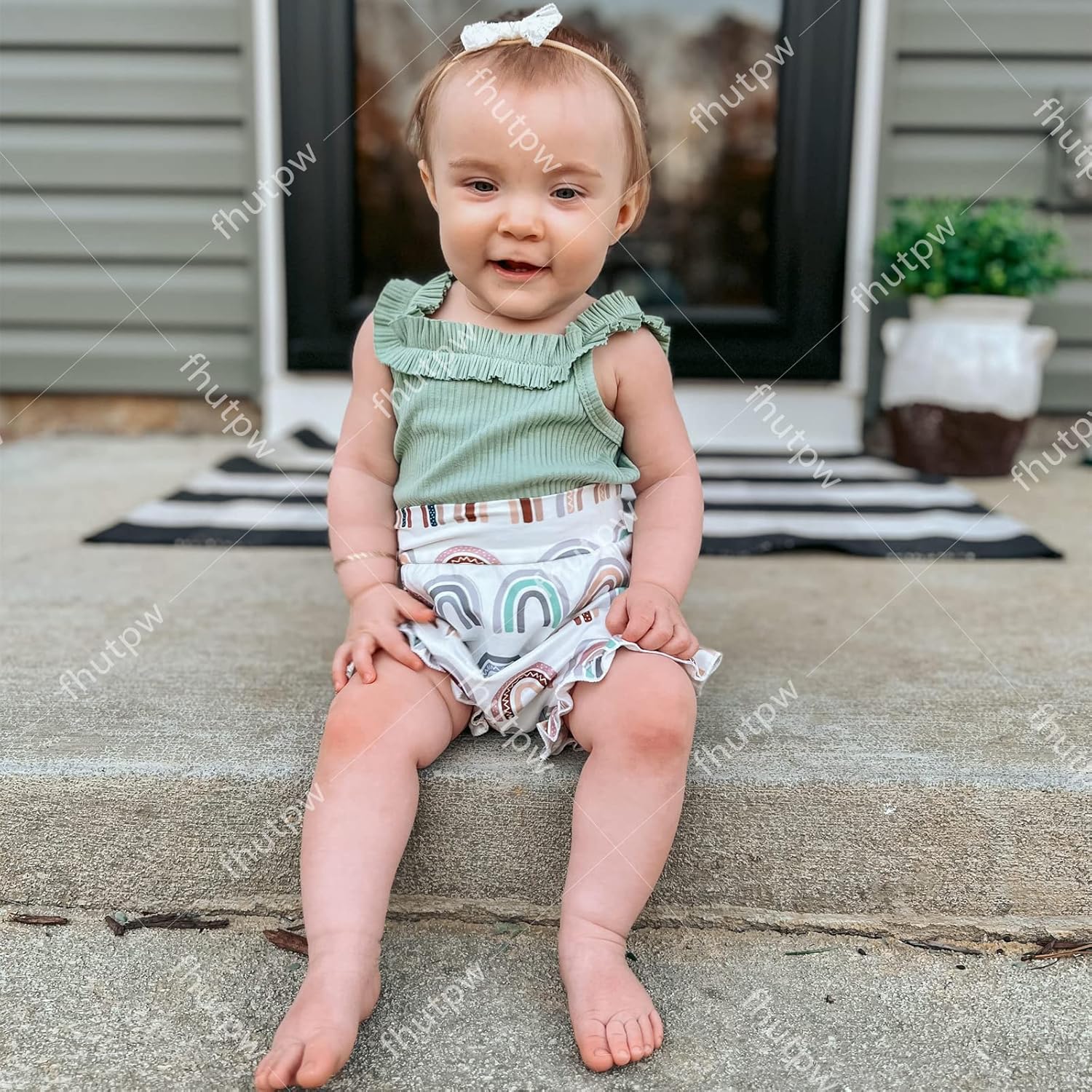 fhutpw Baby Girl Clothes Summer Cute Outfits 3 6 12 18 Months Spaghetti Strap Romper & Floarl Shorts Sets