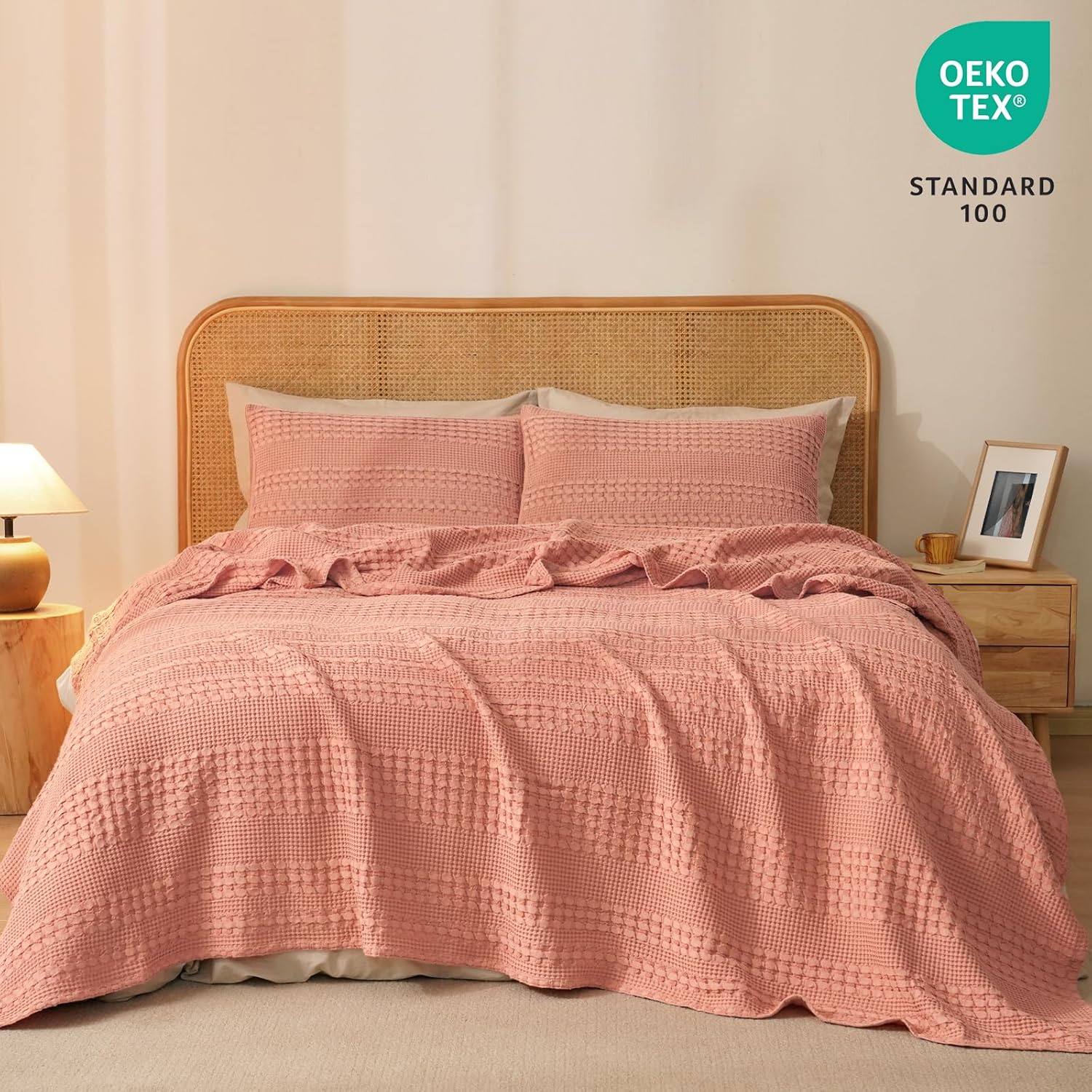 PHF 100% Cotton Waffle Weave Blanket Twin Size, Soft Lightweight Breathable Cozy Summer Blankets for Bed, Luxury Aesthetic Woven Bedding for Home Decor, 66"x90", Canyon Clay