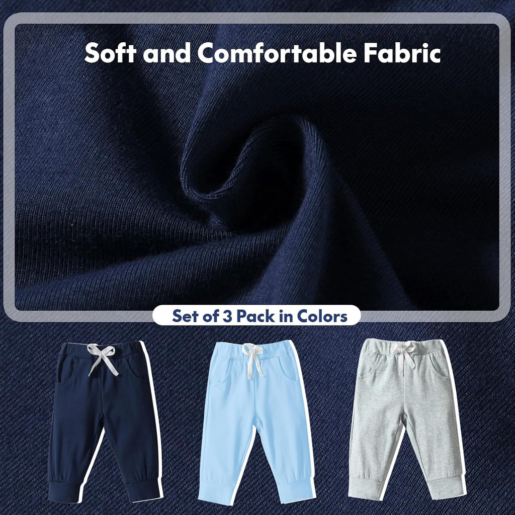 DREAM BUS Pack of 3 Toddler Jogger Pants with Pocket Toddler Boy Sweatpants Baby Boy Pants Infant Newborn Leggings