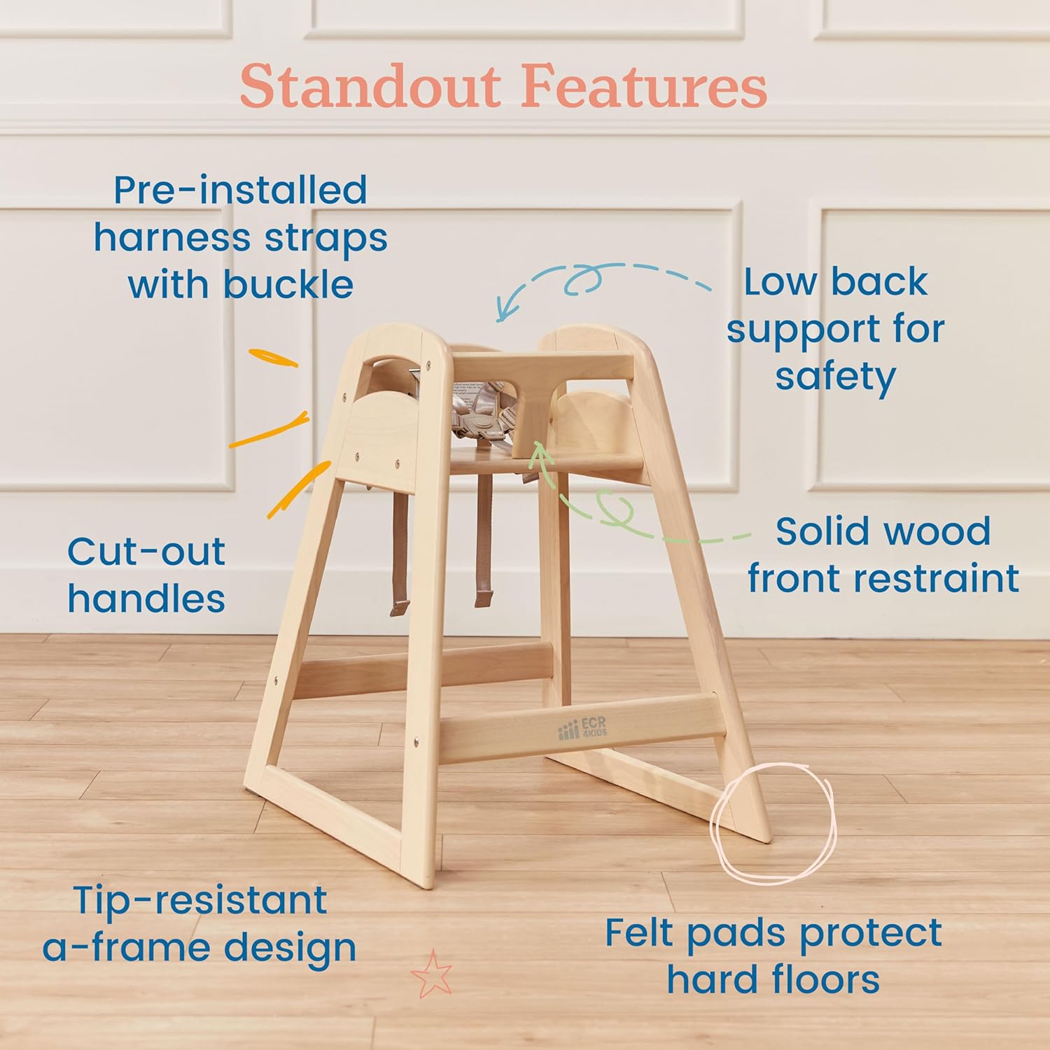 ECR4Kids ASATT High Chair, Toddler Chair, Antique White
