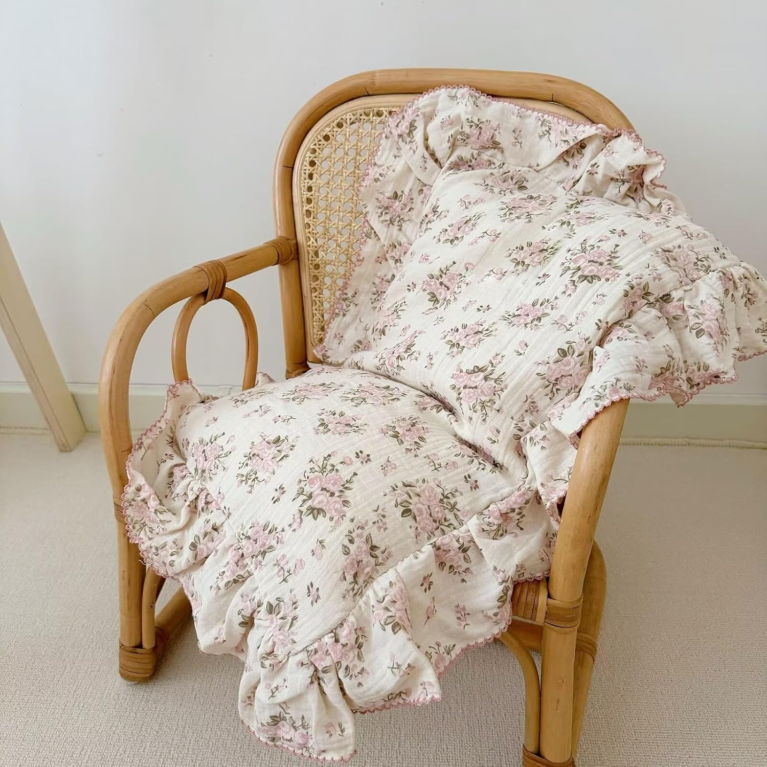 BuLuTu Muslin Toddler Kids Pillowcases Standards Size Pillow Cases for Toddlers Bed, Pink Floral Girls Boys Pillow Covers Fit for Children Pillow Sized 20"x26", Envelope Closure