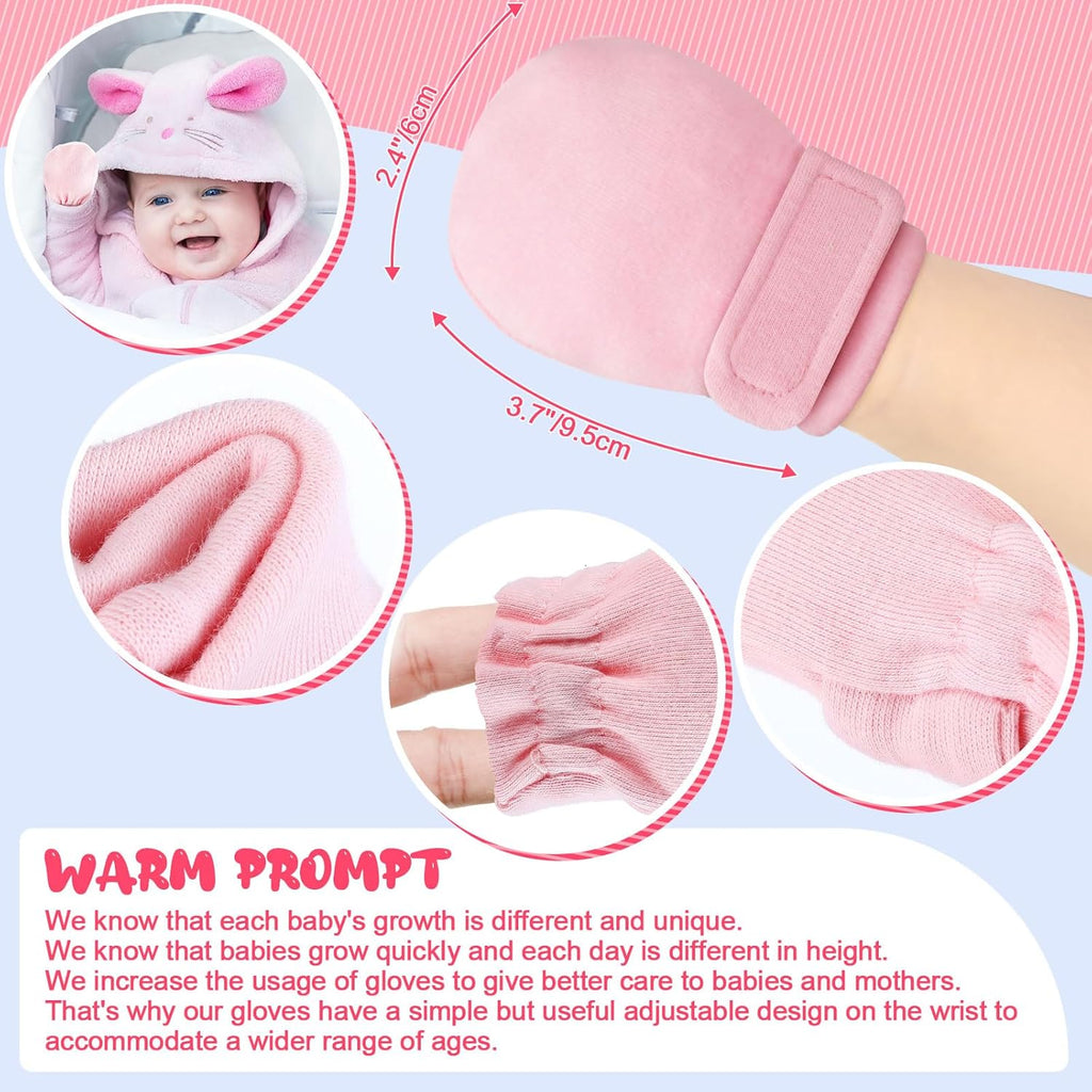 Newcotte 12 Pairs Adjustable Preemie Baby Mittens No Scratch Newborn Cotton Breathable Gloves Warm Mitts for Boys Kids
