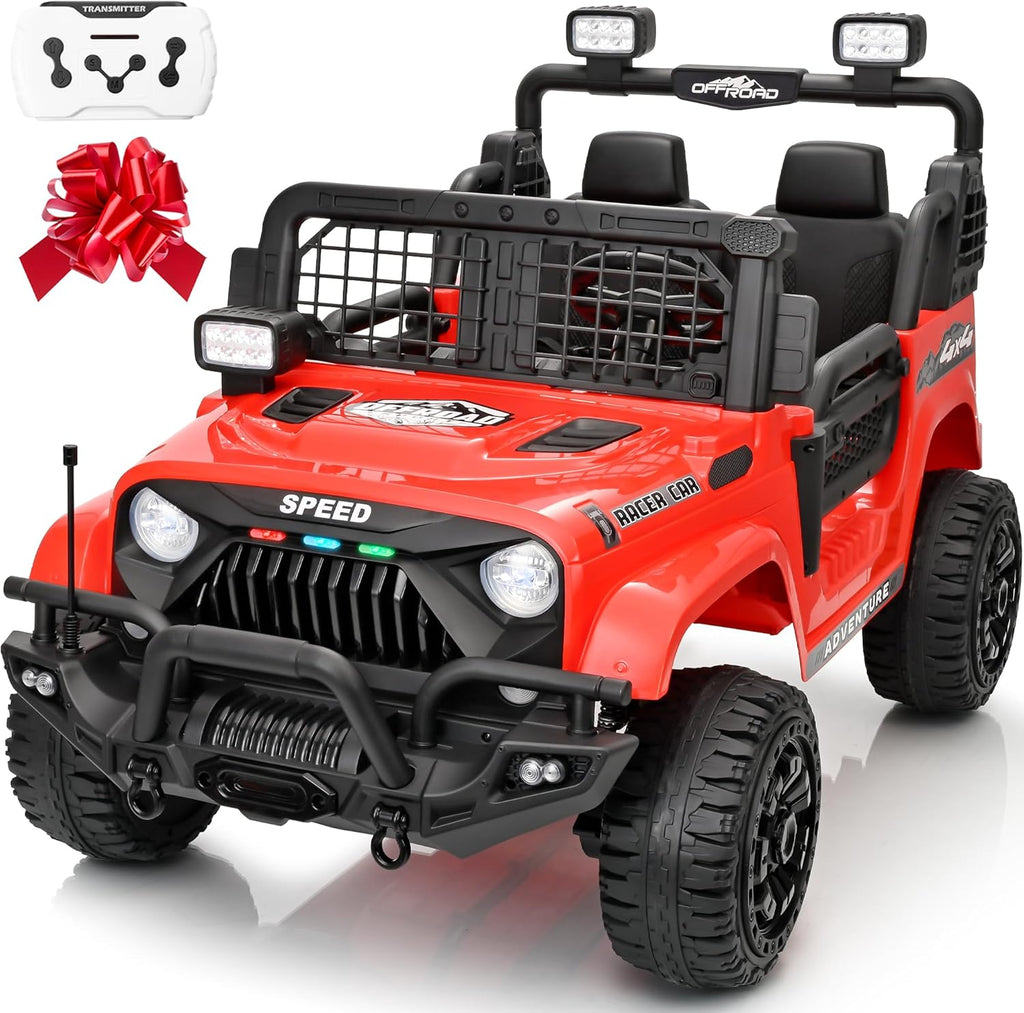 2 Seater Ride On Car Truck with Remote Control XL, Kids 24V Battery Powered Electric Vihicle w/21 in Seat, 3 Speeds, 2WD/4WD Switichable, Shock Absorbers,Bluetooth, Flower, Gift Choice
