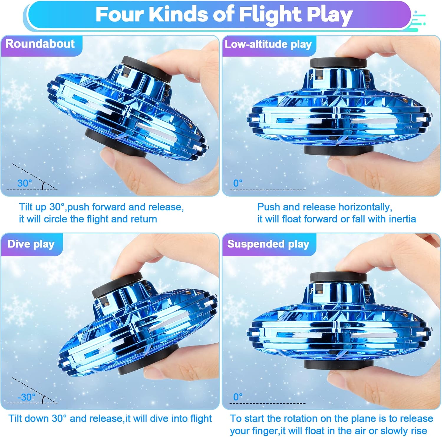 Flying Fidget Spinner,2024 Upgraded Flying Spinner Mini Hand Drone with 360 ° Rotating and LED Lights Outdoor Indoor Toy,Mini UFO Toy Drone for Boys Girls Adults (Blue)