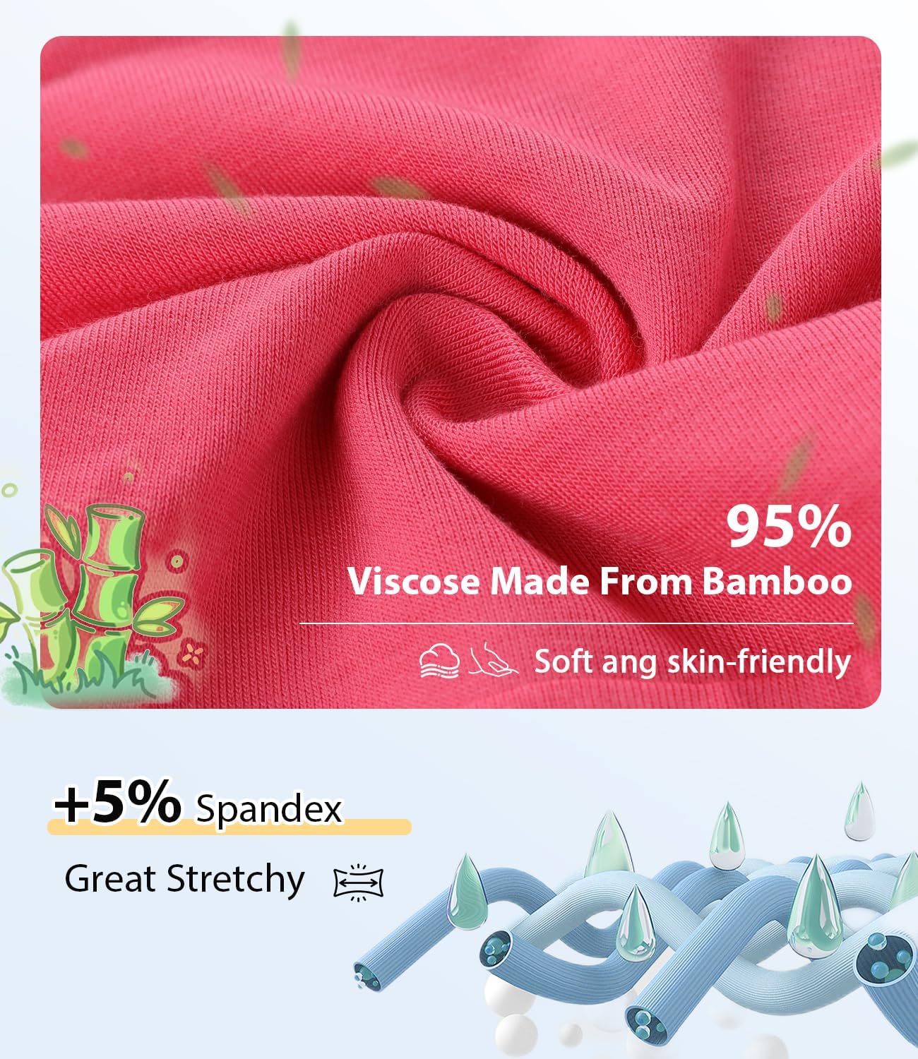 BAMBOO COOL Girls Underwear Kids Soft Skin-friendly Panties Breathable Lightweight Briefs For Teens 6-14 Years 6 Pack