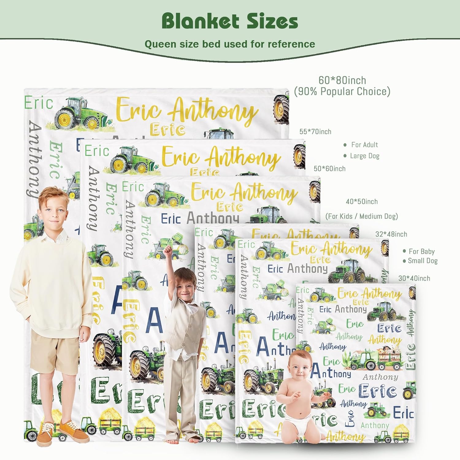 Personalized Blanket for Boy Newborn Custom Tractor Baby Blanket with Name Customized Gift for Baby Shower Christmas Birthday Gifts