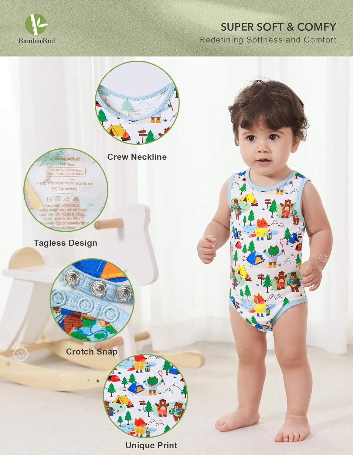 Baby Boy Girl Pajamas Toddler Infant Unisex Sleeveless Sleep Bodysuit Sleepwear Newborn Snap Snug Fit 3-Pack