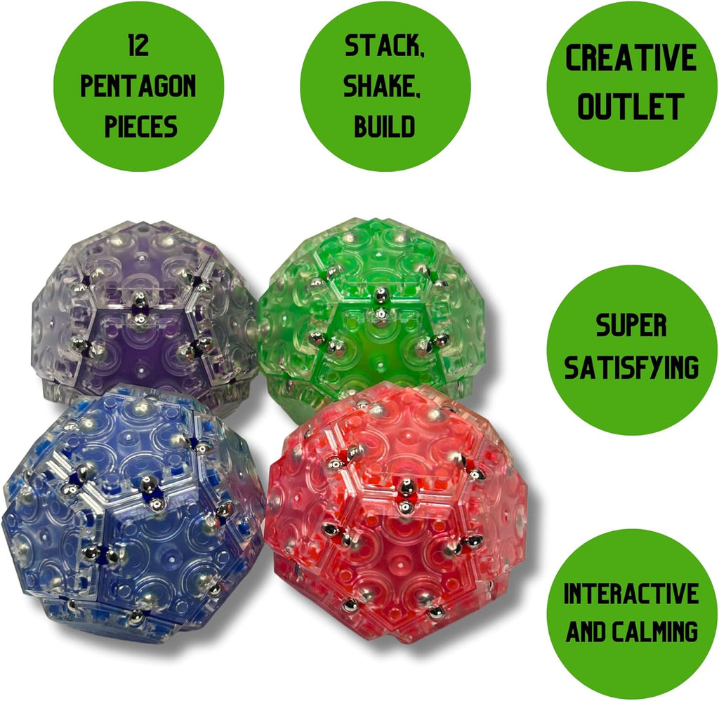 Four Brothers Geode Magnetic Fidget Sphere Set | Mesmerizing 12-Piece Pentagon Design in Green | Fun Desk Gadgets and Quiet ADHD Toys Idea!