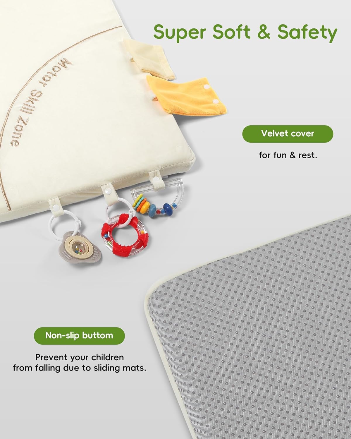 Baby Play Mat, Unique Crawling Mats with 4 Sensory Development Zones for Motor Skills, 50''x50'' Playpen Mats with Non-Slip Cushioned that Fits Nicely Into Any Playroom, Beige