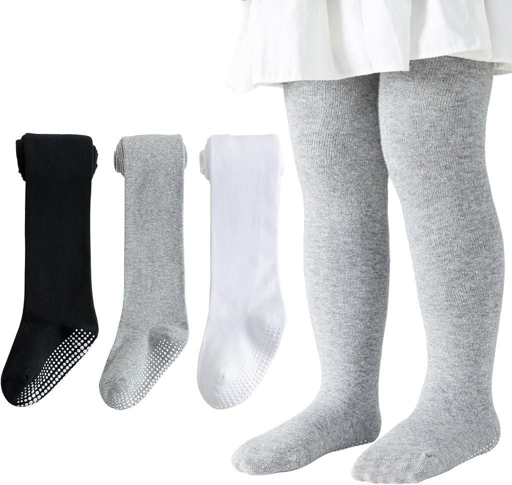 Marchare Baby Girls Tights Thick Cotton Solid Leggings Winter Warm Stockings With Non Slip Grips