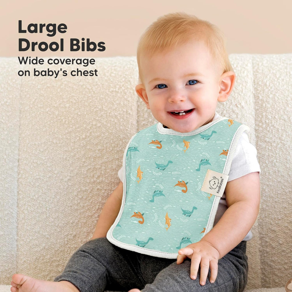 KeaBabies 8-Pack Organic Baby Bibs for Boys, Girls - Super Absorbent Cotton Drool Bibs for Baby Girl & Boy, Teething Toddler, Drooling Newborn, Ultra Soft & Machine Washable (Mesozoic)