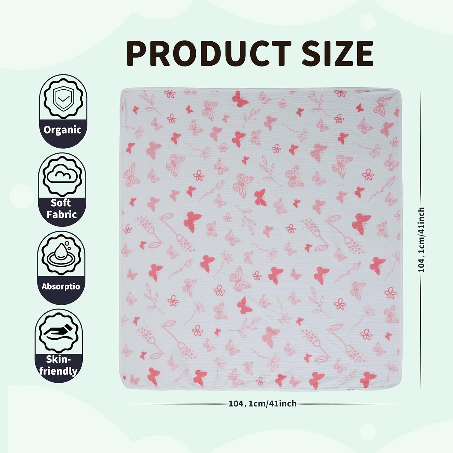 Muslin Swaddle Blankets for Newborn, 2 Pack Breathable Soft Receiving Blanket, Large 41 x 41 inches Swaddle Wrap Burping Clothes, Essentials Infant Shower Items. (Gray & Pink Butterfly)