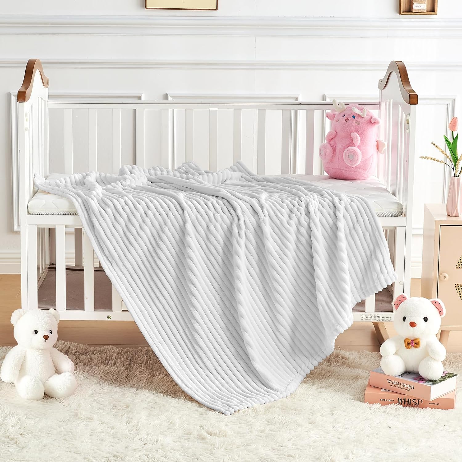 Soft Fleece Baby Blanket Ultra Cozy Grey Baby Blankets for Boys Warm and Lightweight Infant Toddler Newborn Receiving Gift with Reversible Stripes for Crib Stroller, 30x40 Inch, Light Grey