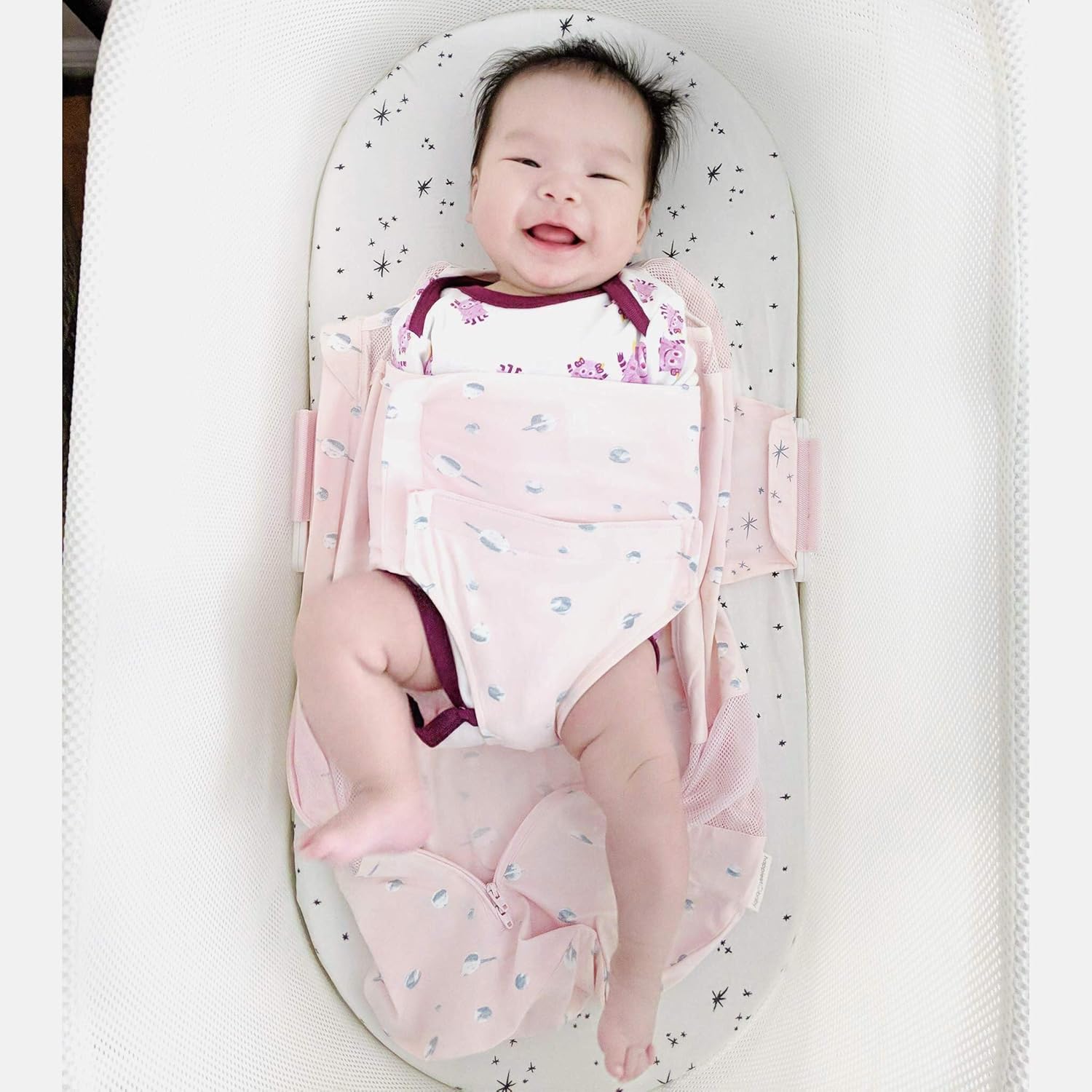 Happiest Baby SNOO Sleep Sack - 100% Organic Cotton Baby Swaddle Blanket - Doctor Designed Promotes Healthy Hip Development - 3-Pack Bundle (Rose Planets, S, M, L)