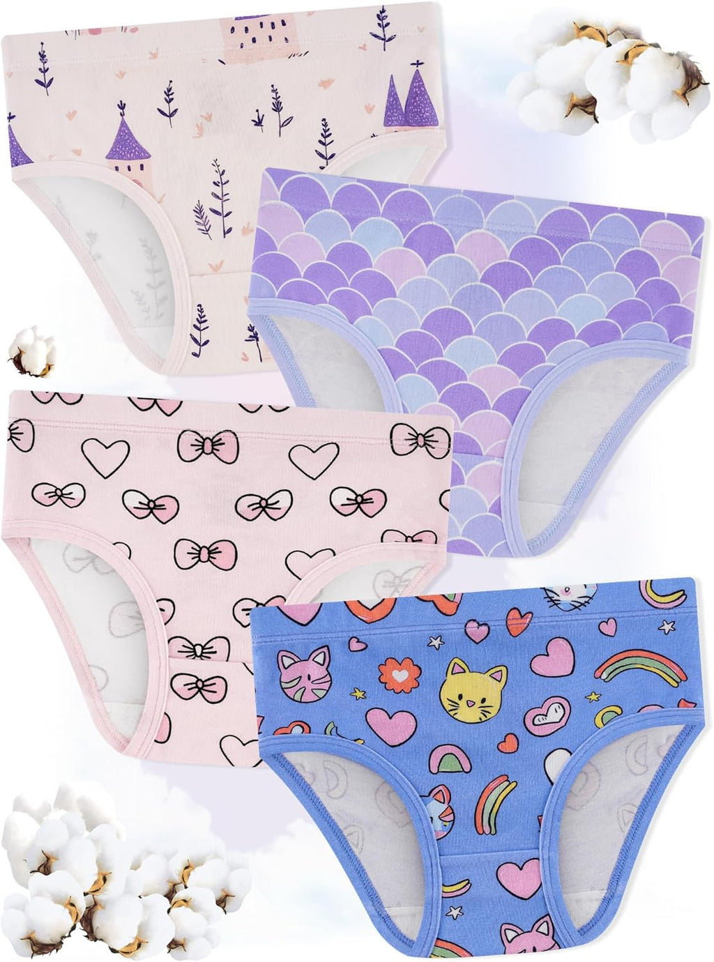 Girls' Underwear,Soft Cotton Tagless Panties for Toddlers' & Little Kids' Comfort,Breathable Briefs,8-Pack