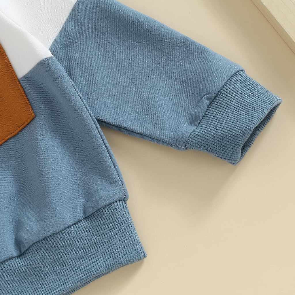 Kupretty Toddler Baby Boy Fall Winter Clothes Color Block Long Sleeve Sweatshirt Pullover Tops + Joggers Pants Outfit Set