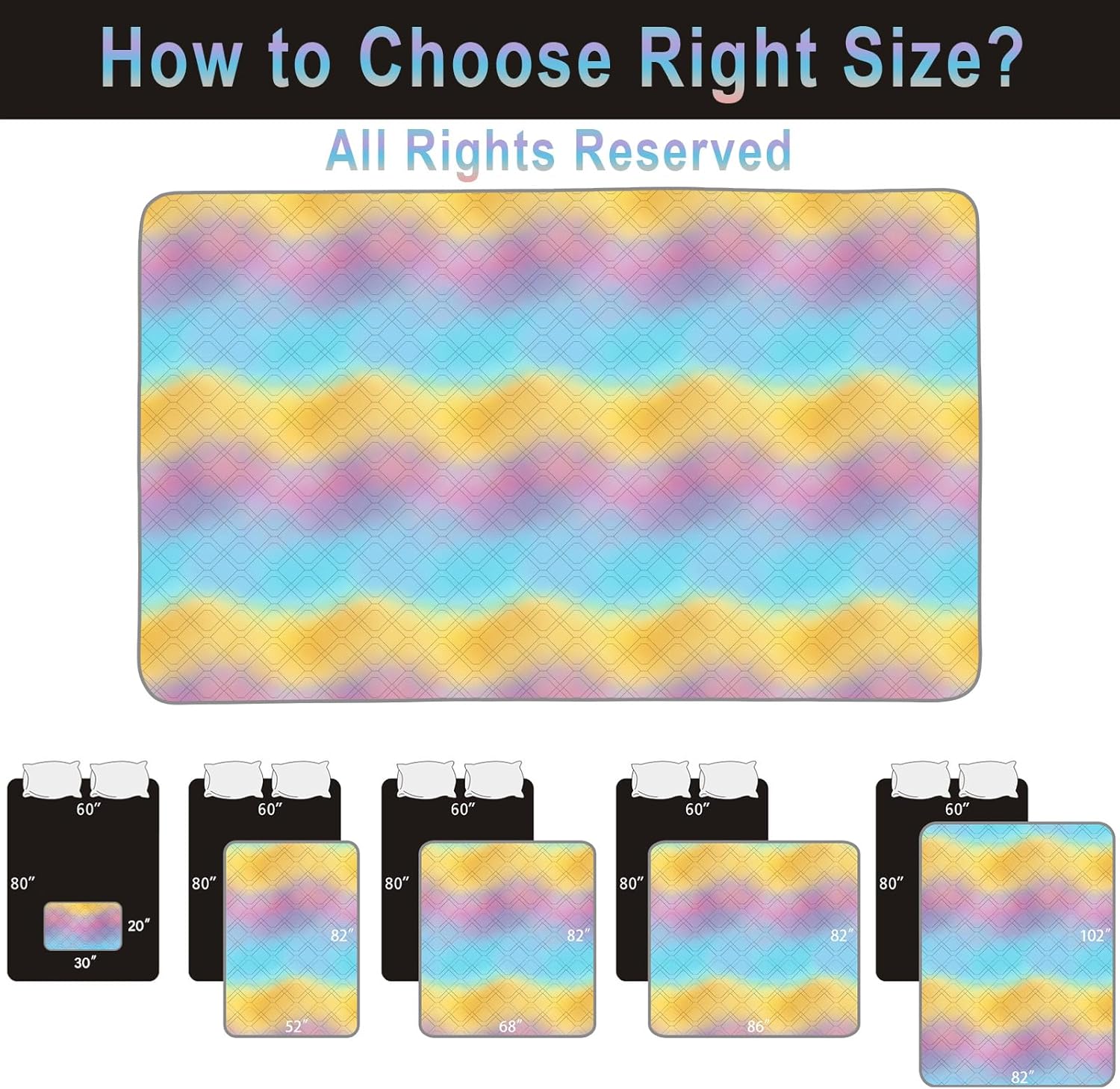 100% Waterproof Dog Bed Cover 68x82 inch Reversible Changing Pad Reusable Camping Mat for Kids/Pet/Dog/Cat Washable Geometric Embroidery Blanket Patchwork Rainbow Ombre Printed+Gray