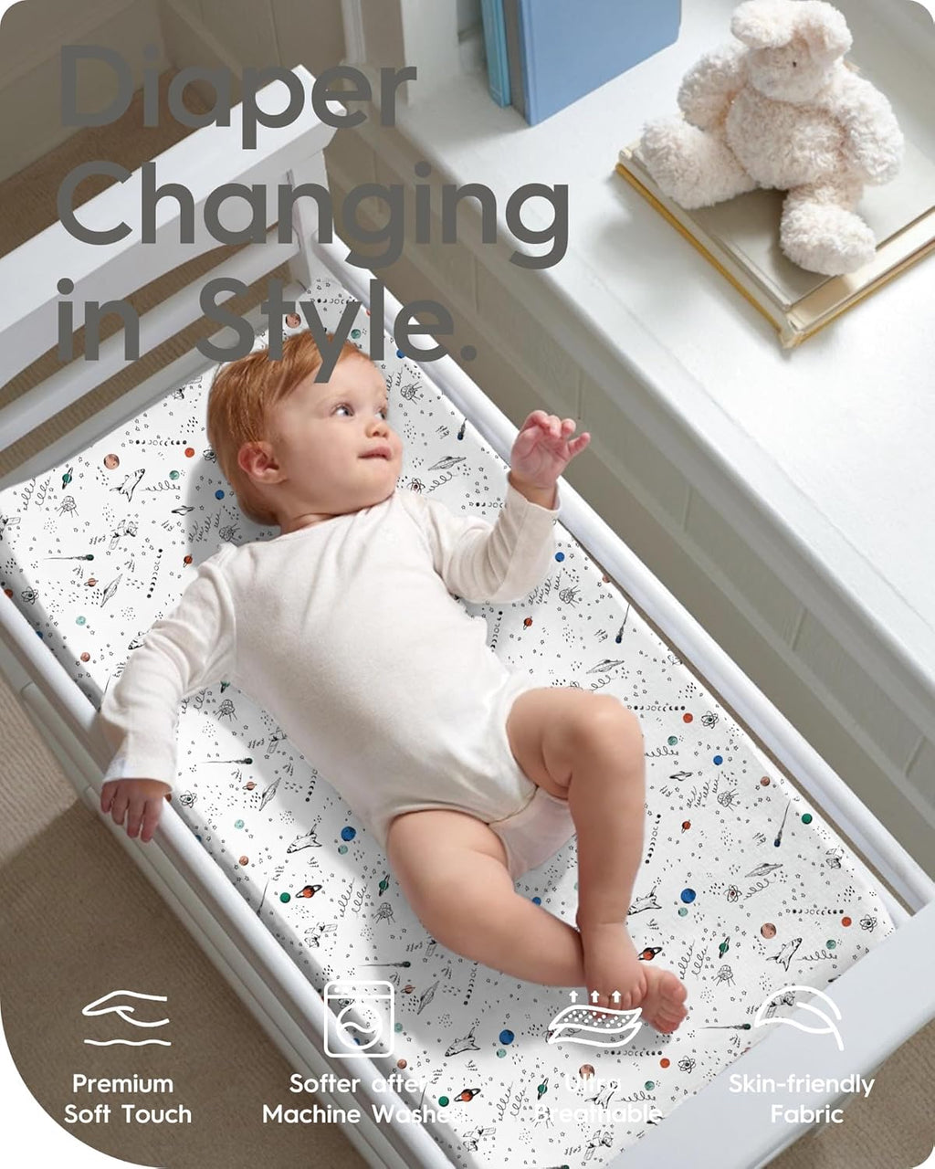 Extra Stretchy Changing Pad Cover, TotBasic Ultra Soft Premium Jersey Knit Changing Pad Sheets, Unisex for Boys Girls, Fits All Standard Changing Tables/Dresser Tops - 2 Pack (Space + Galaxy)
