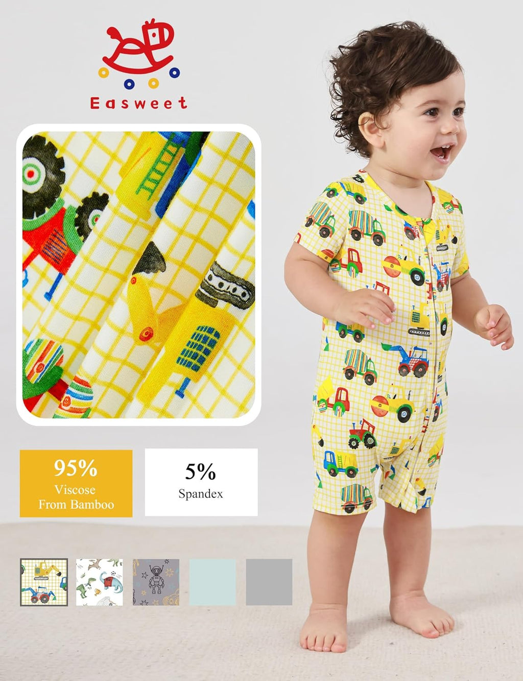 Baby Boys Bamboo Viscose Short Sleeve Romper Soft Comfy Infant Summer Jumpsuit