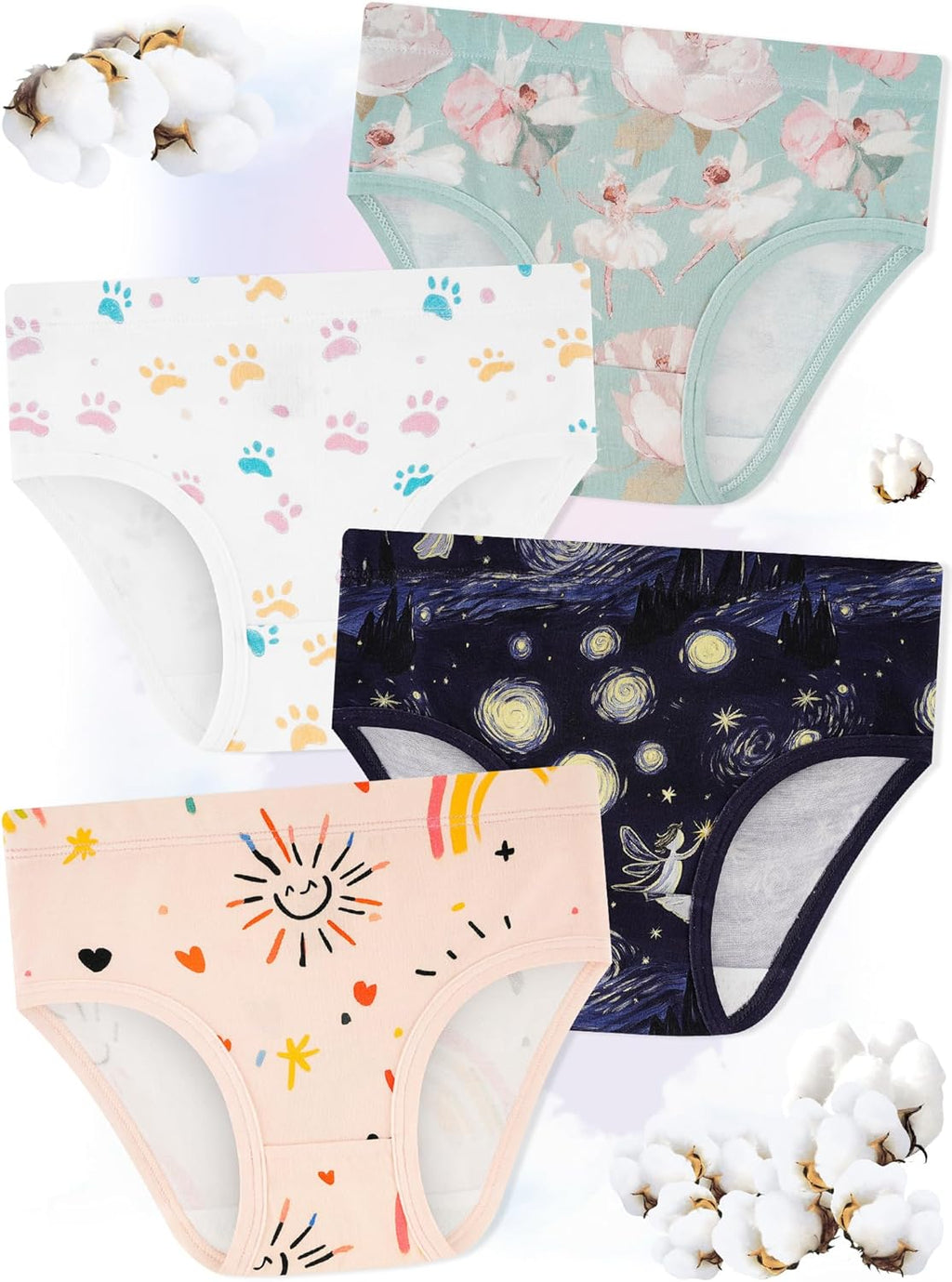 Girls' Underwear,Soft Cotton Tagless Panties for Toddlers' & Little Kids' Comfort,Breathable Briefs,8-Pack