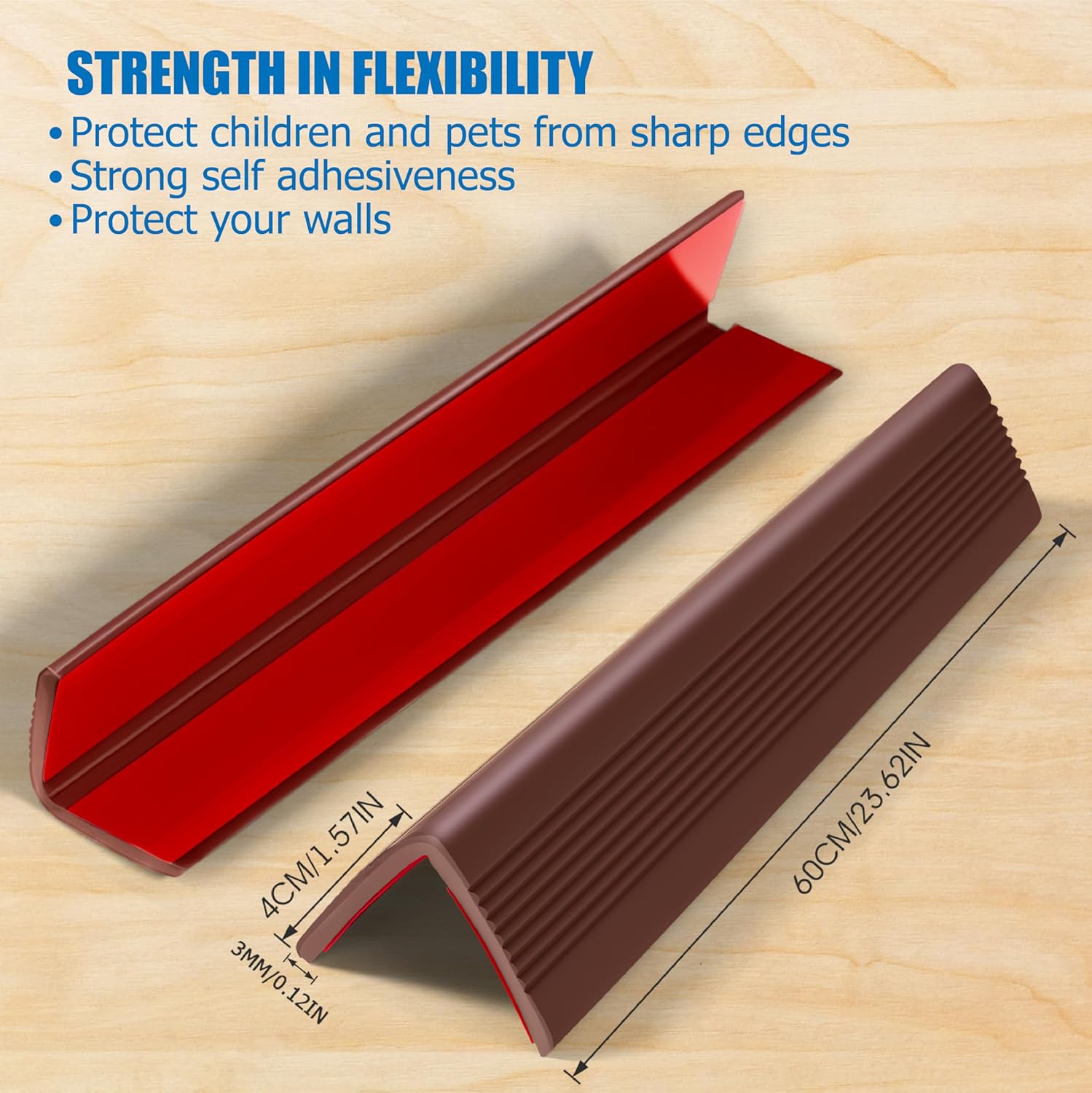 Wall Corner Protectors 4 Pack,1.57x1.57x23.62x0.12 inch PVC Double Side Proof Corner Guards for Sharp Edges, Self-Adhesive Corner Protectors for Home, Kindergarten,Thickness-3mm(0.12 in)