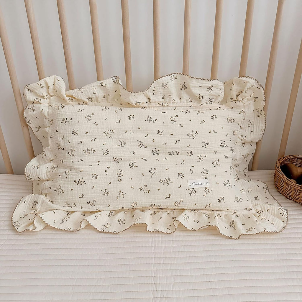 BuLuTu Cotton Muslin Kids Pillowcases Standard Size, Cute Olive Pattern Travel Pillow Case Neutral Toddler Boys Girls Pillowcase, Soft Breathable Pillow Covers Enveloped, 20"x26"