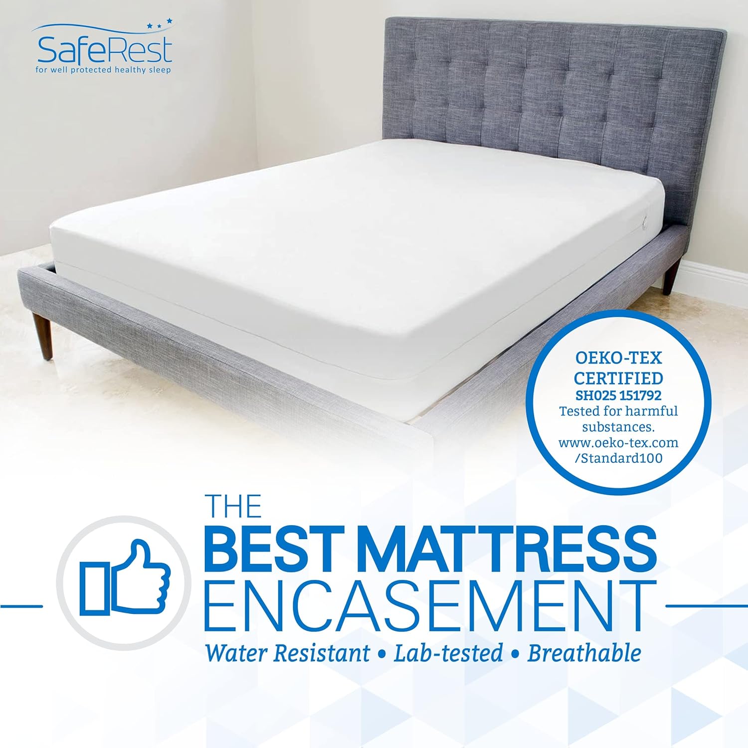 SafeRest Zippered Mattress Protector - Premium 9-12 Inch Waterproof Mattress Cover for Bed - Breathable, Noiseless Washable Mattress Encasement - Calking