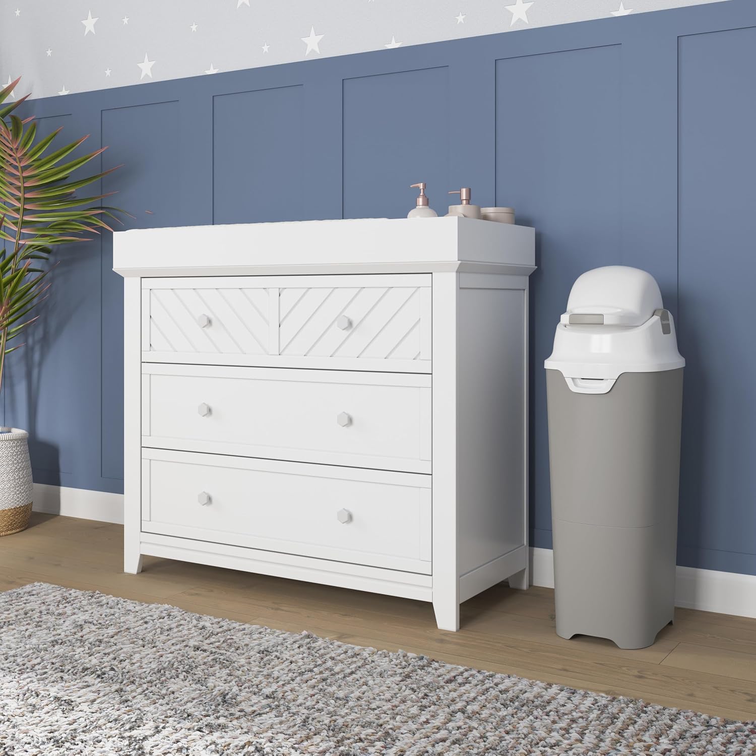 Foundations Tall Diaper Pail with Airtight Lid - Durable & Odorless Diaper Disposal, Large Capacity, Holds up to 60 Newborn Diapers, Refill with Any Bags - Gray