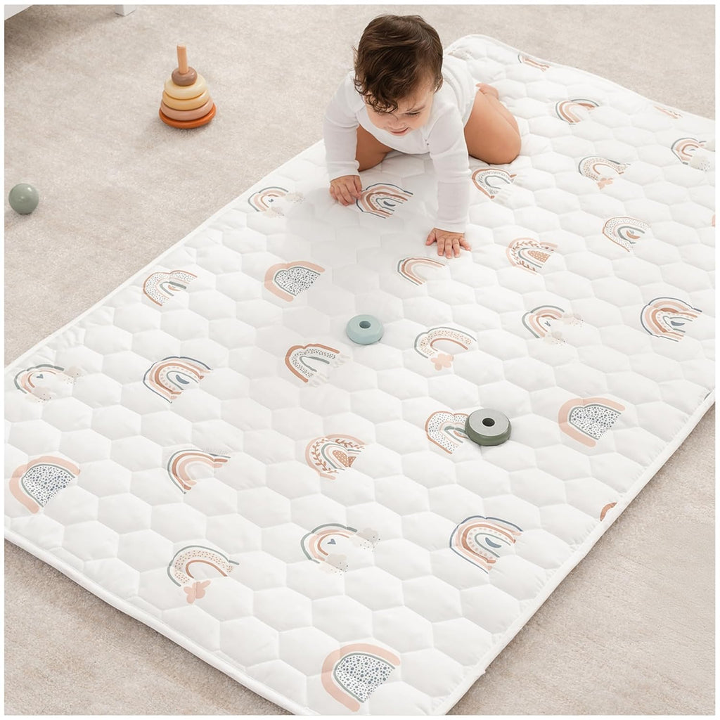 Comfy Cubs Rectangle Kids Play Mat - Small 36 x 60 inches Soft Quilted Baby Floor Mat with Non-Slip Bottom - Plush Design for Toddlers' Playtime and Relaxation - Comfortable and Durable - Rainbow