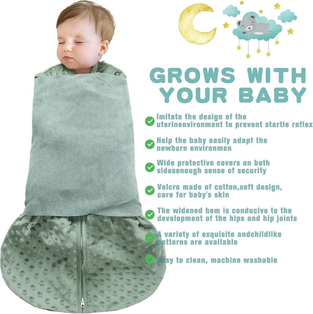 Fleece Newborn Sleep Sack Baby Swaddle,3-Way Adjustable Wearable Blanket,2 Pack Fleece Swaddling Sleeping Bag TOG 2.0， (Blue&Green, 3-6 Months)