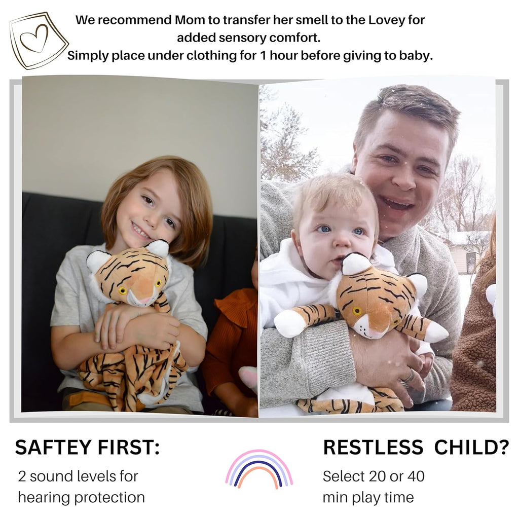 4-in-1 Sound Machine, Baby Lovey, Blanket - White Noise & Lullaby Plush Tiger - Calms & Reduces Wakeups, Helps Toddler Sleep Longer - Proven Sleep Aid -Musical BPA-Free, Machine Washable Newborn Gift