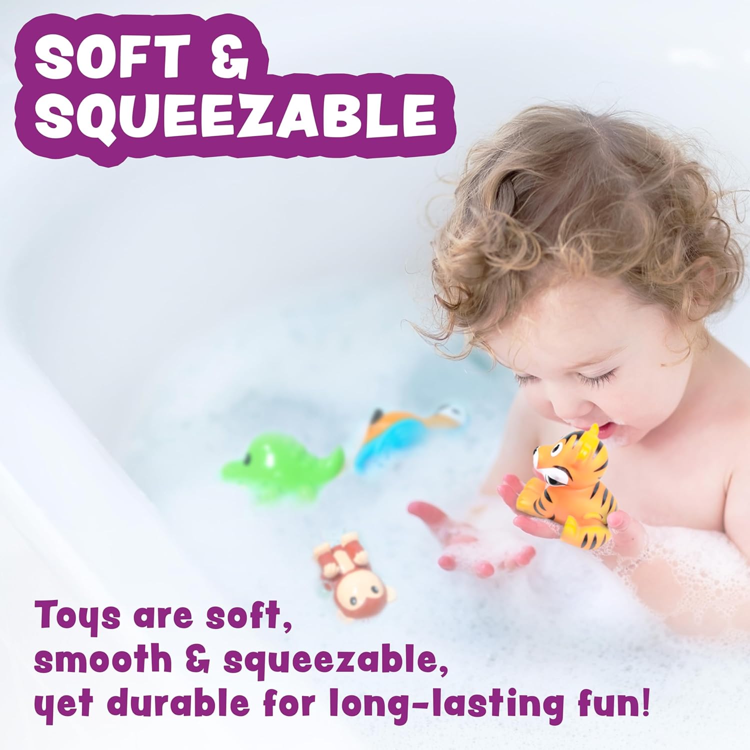 Tub Works® Rainforest™ Mold Free Bath Toys, 6 Pack | Sealed, No Hole Bath Toys Design Keeps Moisture Out | Soft, Squeezable & Float on Water | Easy-Grip Baby & Toddler Bath Toy | Great Baby Pool Toys