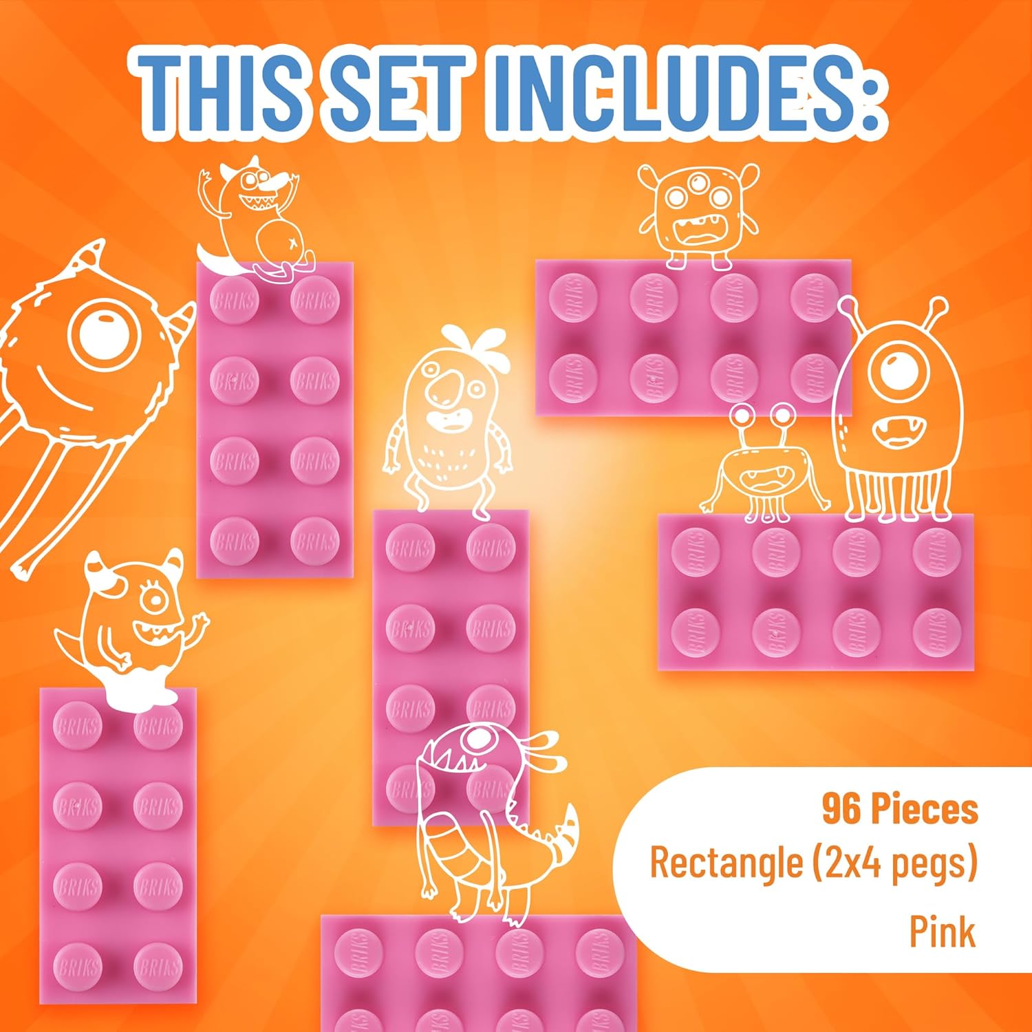 Strictly Briks Classic Bricks Starter Kit - 96 Pink 2x4 Blocks - Creative Play Set for Ages 3+ - Compatible with Major Brick Brands & Block Kits