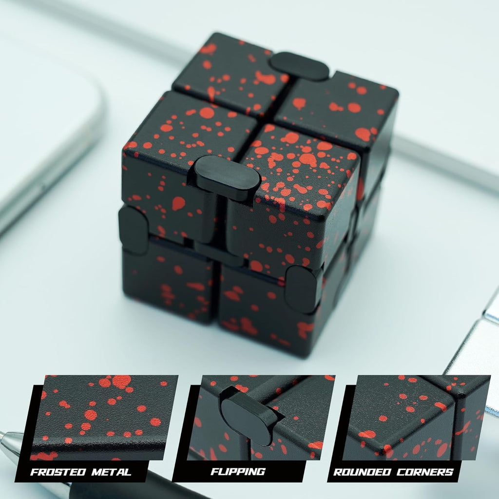 Infinity Cube Fidget Toy, Metal Anxiety Relief Toys Fidget Cube for Adults, ADHD Desk Toys for Kids Boys Girls for Stocking Stuffers, Easter Basket Stuffers (Black Red)
