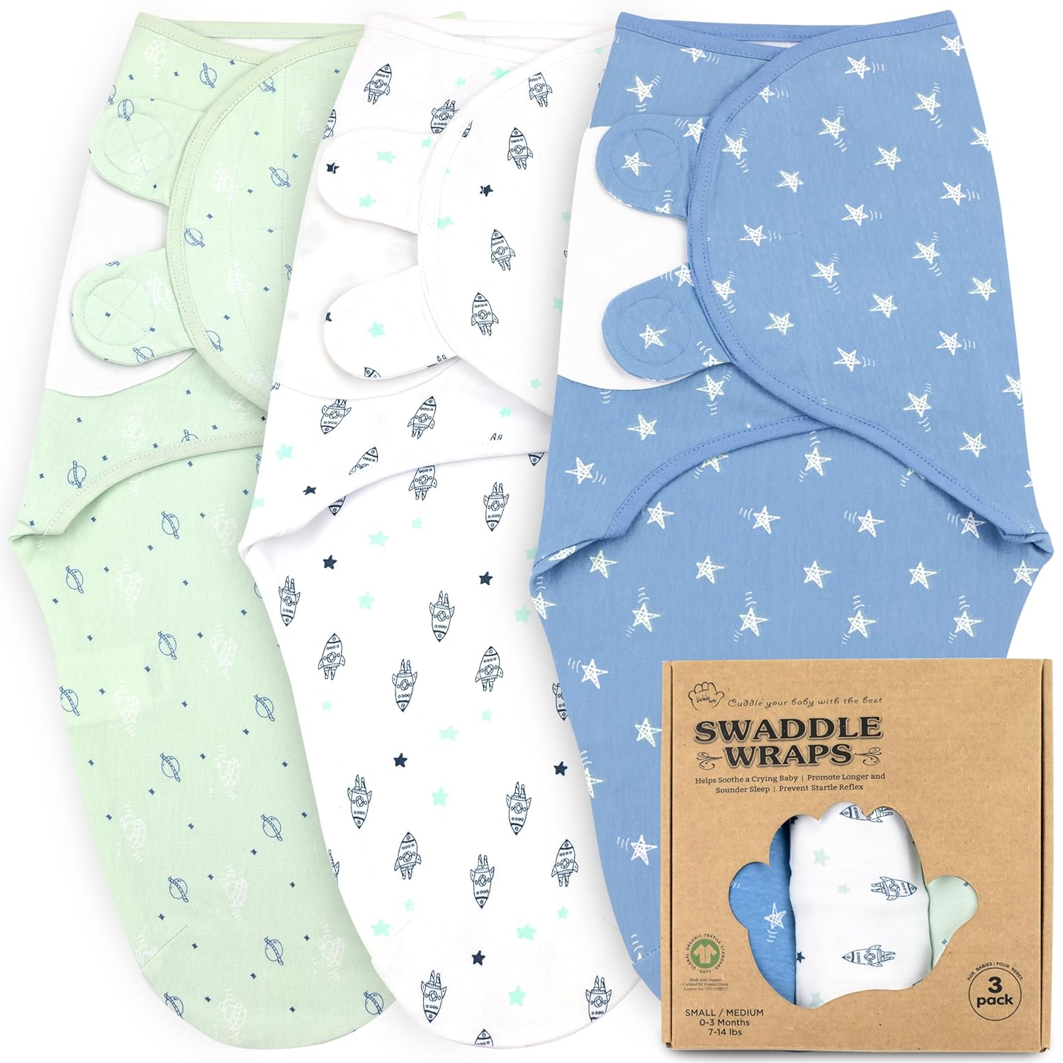 Bublo Baby Swaddles for Newborns – 3-Pack Infant Swaddles 0-3 Months – Adjustable Newborn Swaddle Sleep Sack – Soft Organic Cotton Baby Wrap for Safe & Cozy Sleep