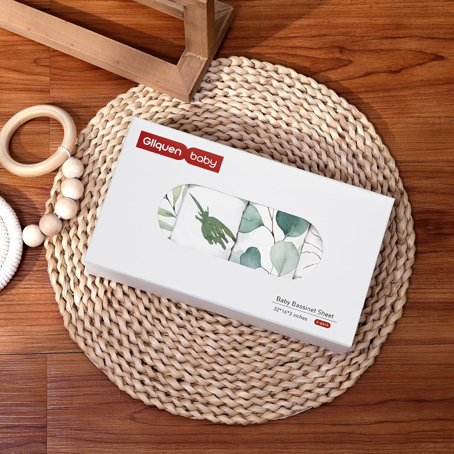 Gllquen Baby Bassinet Sheets 4 Pack, Breathable Cozy Fitted Mattress Sheet, Elastic Travel Crib Fashionable Floral Pattern, Standard Cradle Safe Sheets for Baby Boys Girls 32"x16"(Greenery)