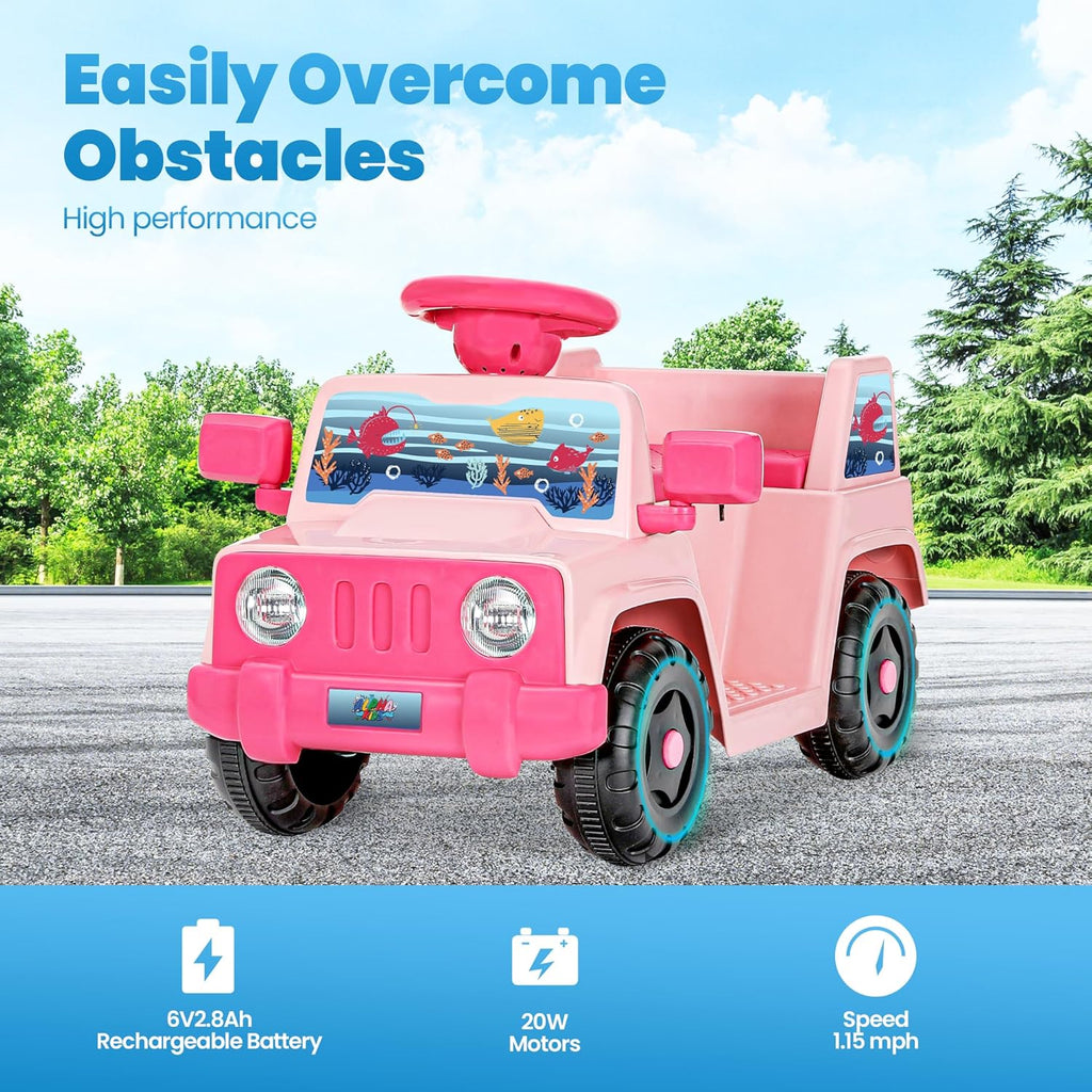 6V Toddler Ride On Car Interactive Electric Car with Horn LED Front Light Rear Storage Ocean Theme Perfect for Boys & Girls 18+ Months Safe Fun and Exciting for Little Explorers(Pink Ocean)