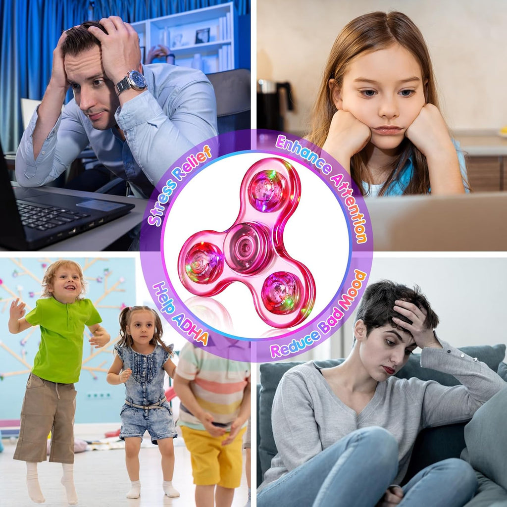 Gigilli Fidget Spinners, LED Light Up Sensory Fidget Toys for Kids, Glow in The Dark Party Favors for Kids 4-8-12, ADHD Anxiety Stress Relief Goodie Bag Stuffers Birthday Classroom Prizes Return Gifts