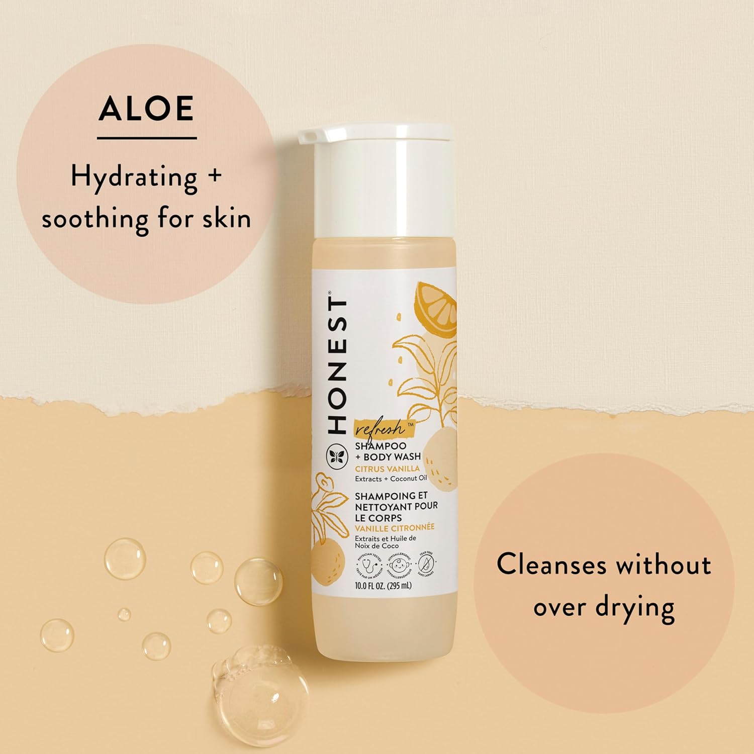 The Honest Company 2-in-1 Cleansing Shampoo + Body Wash | Gentle for Baby | Naturally Derived, Tear-free, Hypoallergenic | Citrus Vanilla Refresh, 18 fl oz