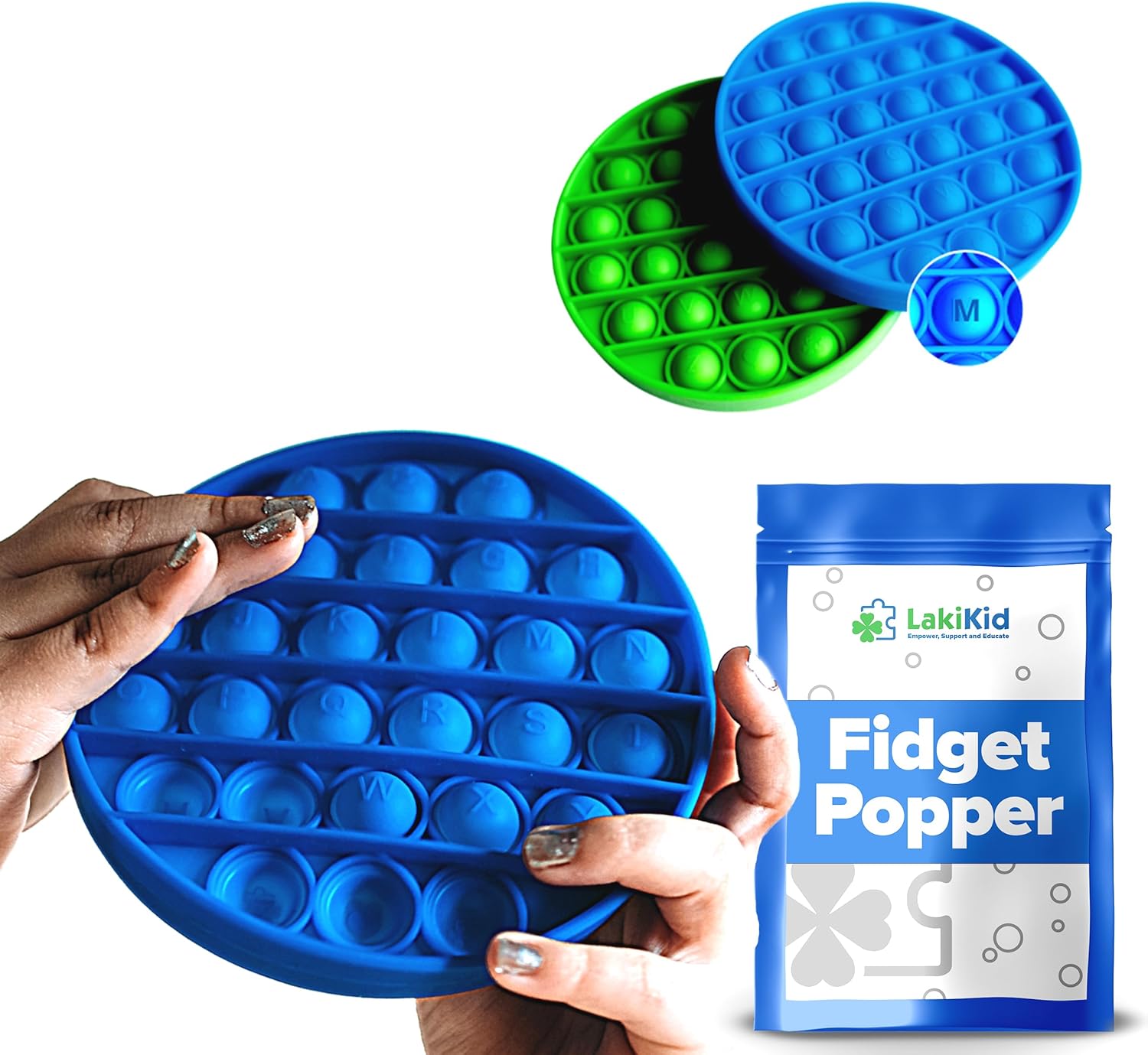 LakiKid Fidget Toys Fidget Pack - Educational Alphabet Fidget Poppers for Focus & Stress Relief – Durable, Quiet Silicone Push Pop Bubble Toys - Use It as Sensory Learning Toy for Kids & Adults