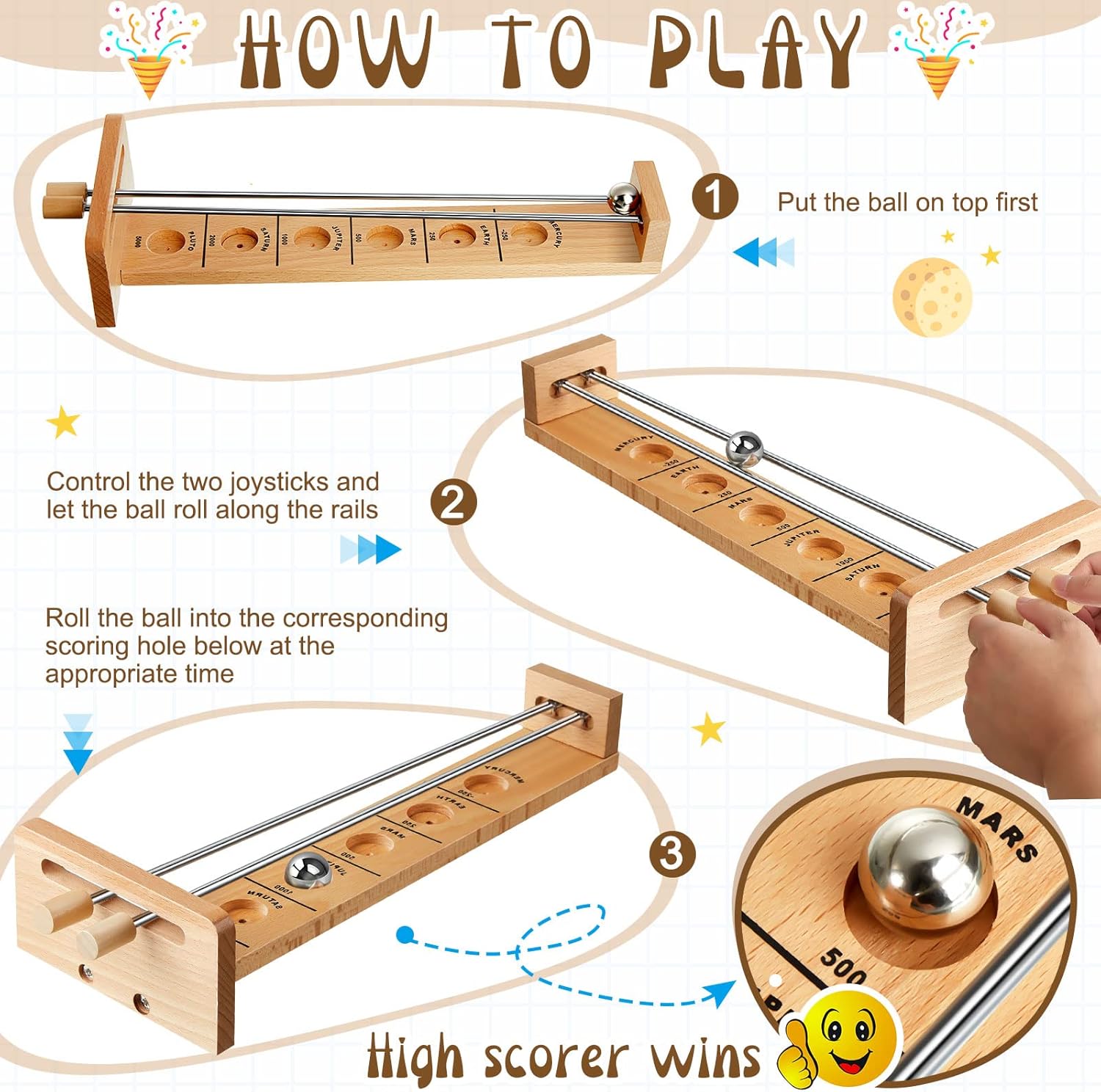 Deekin 2 Set Wooden Tabletop Games Classic Desktop Games Steel Ball Desktop Games Intelligent Exercise Ball Retro Toys for Teens Adults