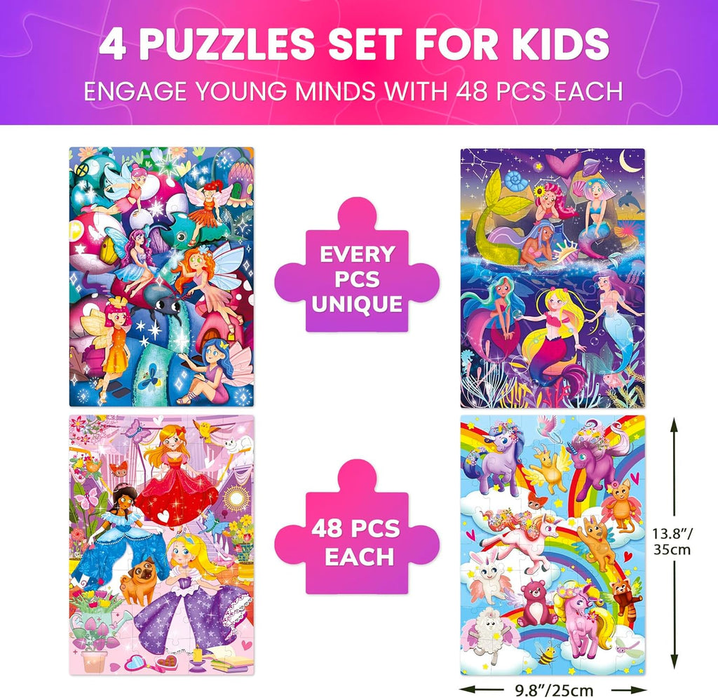 QUOKKA Puzzles for Toddlers 3-5 – 4 x 48 Pieces Puzzles for Kids Ages 3-4 – 12 Toy Learning Vert Girls for 4-6 – Jigsaw Game for Boy and Girl 3-5-7 Year Old