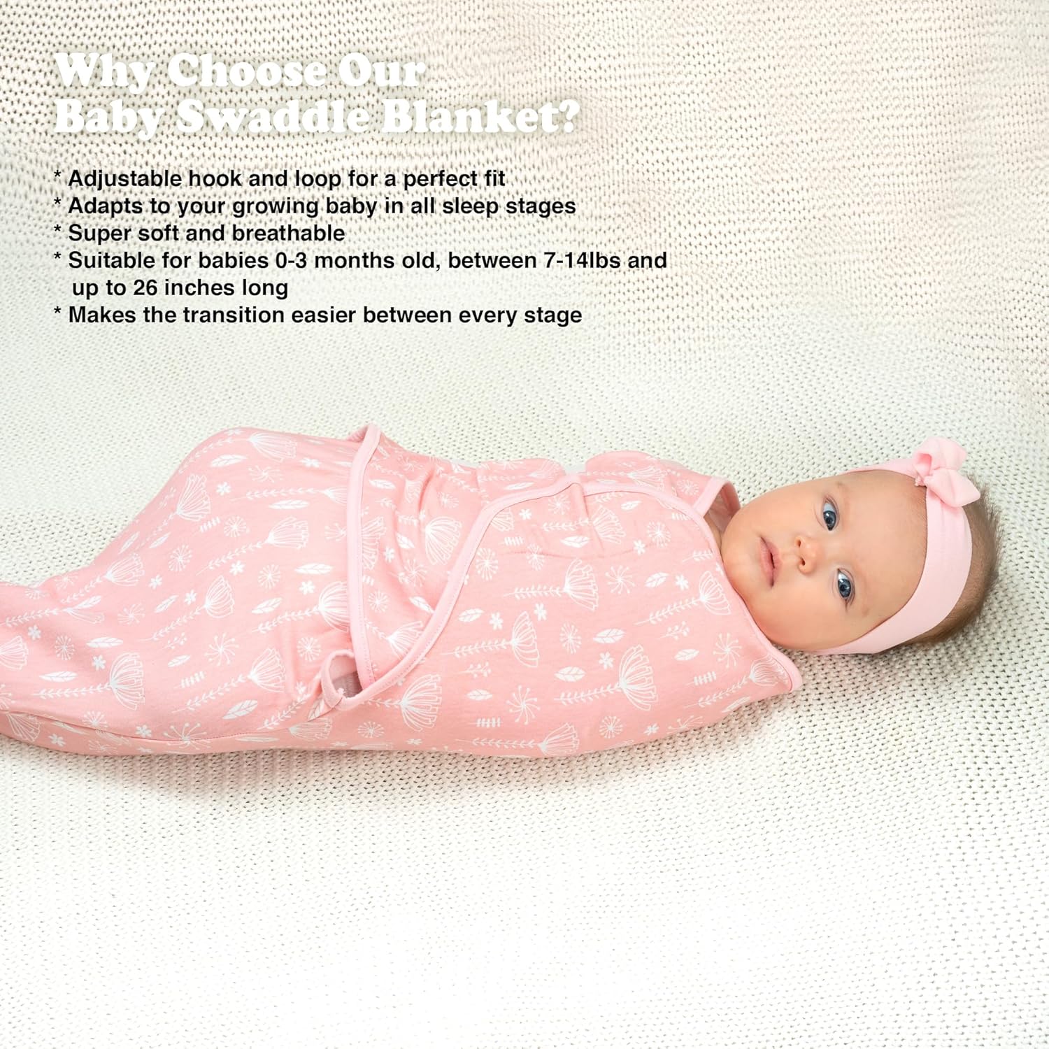 Bublo Baby Organic Preemie Swaddles 4-7 lbs - 3-Pack Premature Babies Swaddle Sleep Sack - Premature Infant Sleeping Sack - Easy Adjustable Baby Swaddle Blanket Wrap Boy Girl (Rose Pink)