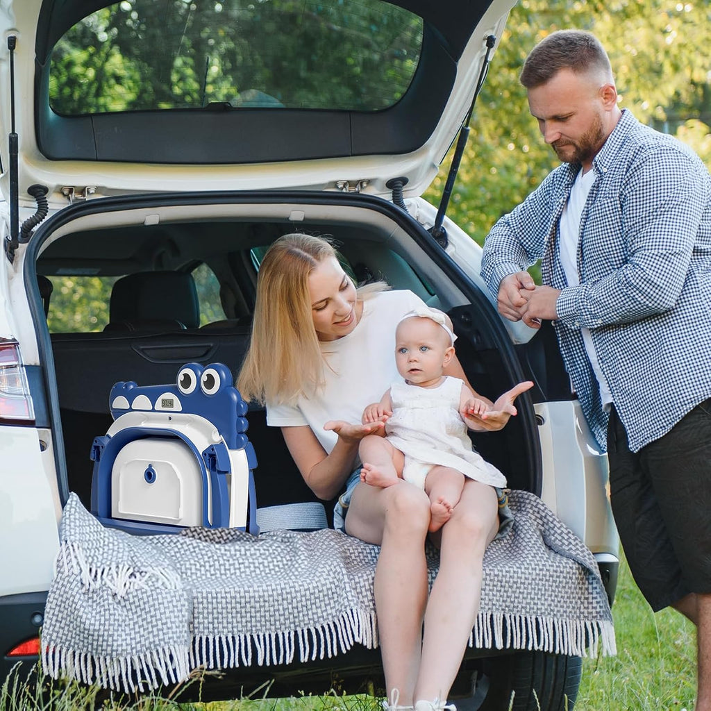 Collapsible Baby Bathtub for Newborn, Foldable Baby Bath Tub with Thermometer & Soft Floating Cushion & Drain Hole, Portable Travel Infant Bath Tubs for Newborns to Toddlers 0-36 Months Boy,NavyBlue