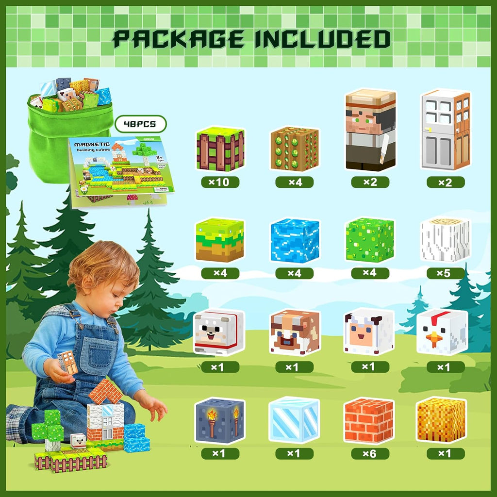 Magnetic Blocks,Creative Building Toys for Kids, STEM Sensory Toys for Ages 3-5, 5-7, 8-13, Christmas Birthday Gifts for Boys & Girls